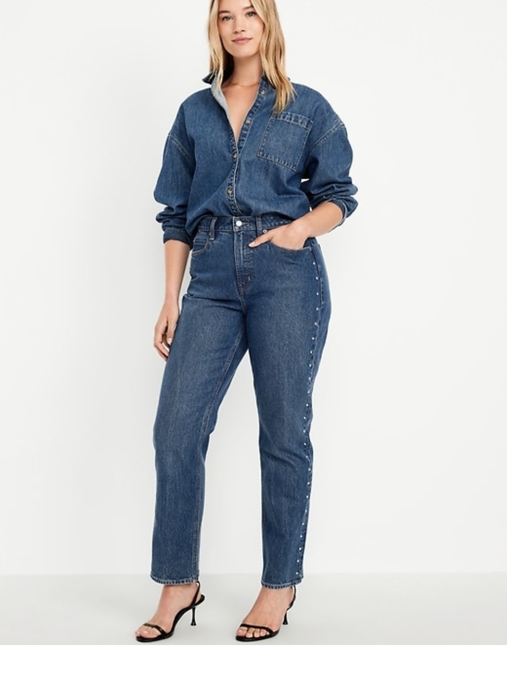 OLD NAVY Extra High-Rise Studded Jeans- Dark Blue